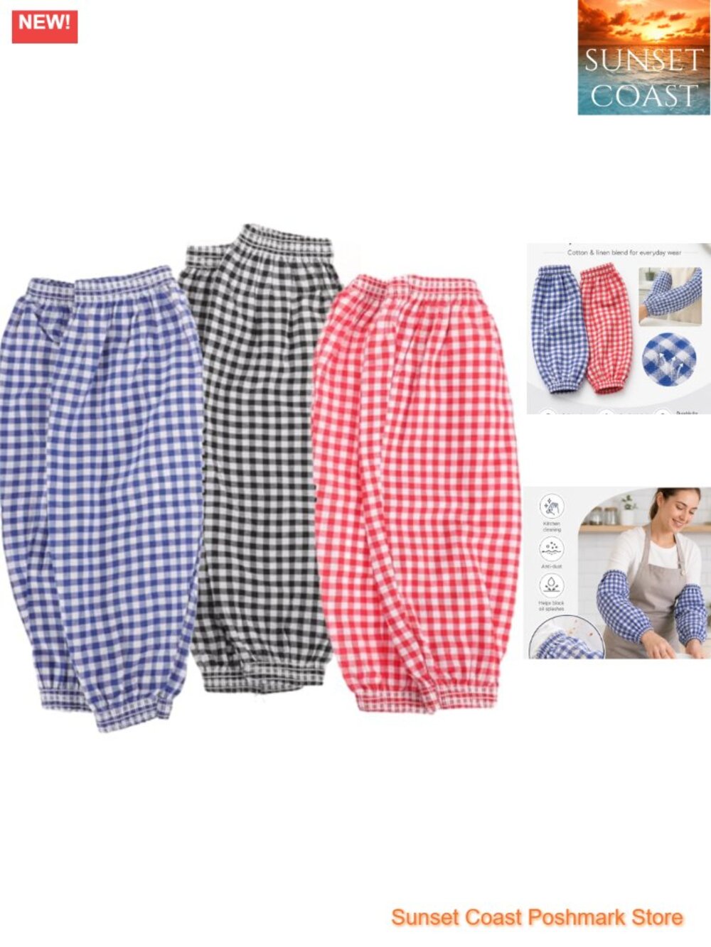 Cotton Linen Arm Protective Sleeves, 3 Pairs, Reusable
